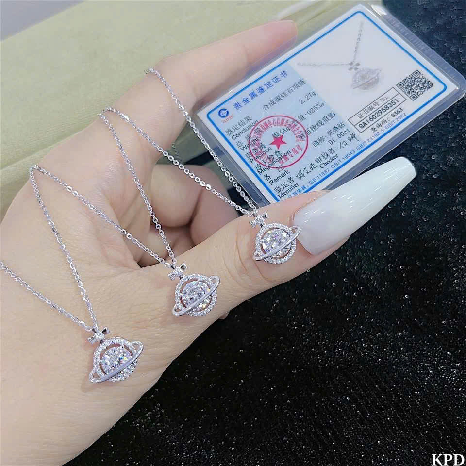 Dây chuyền Moissanite xi kim mặt sao Thổ
