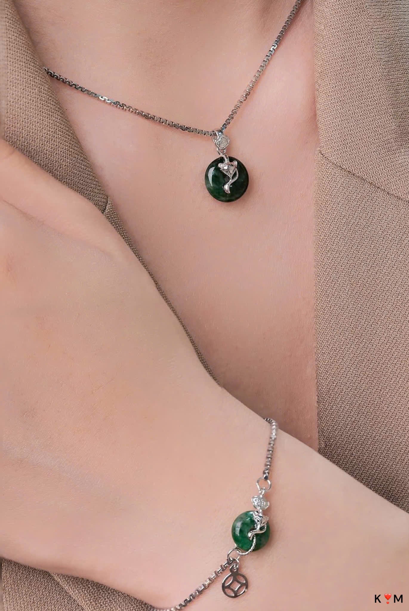 Dây chuyền và lắc tay bạc phối đá tự nhiên