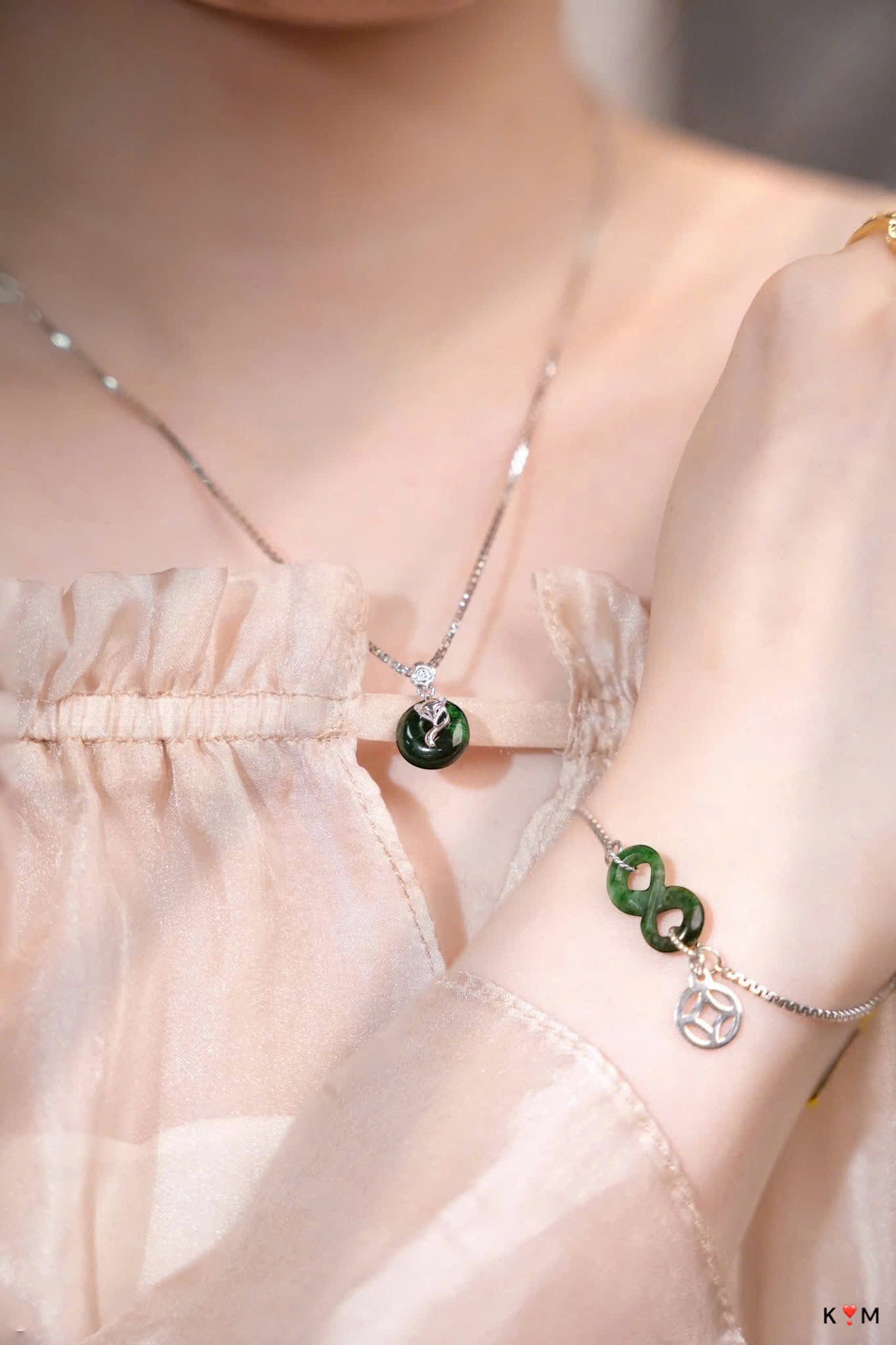 Dây chuyền và lắc tay bạc phối đá tự nhiên