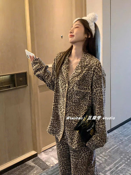 Pijama dài da báo sang chảnh nâu và xám