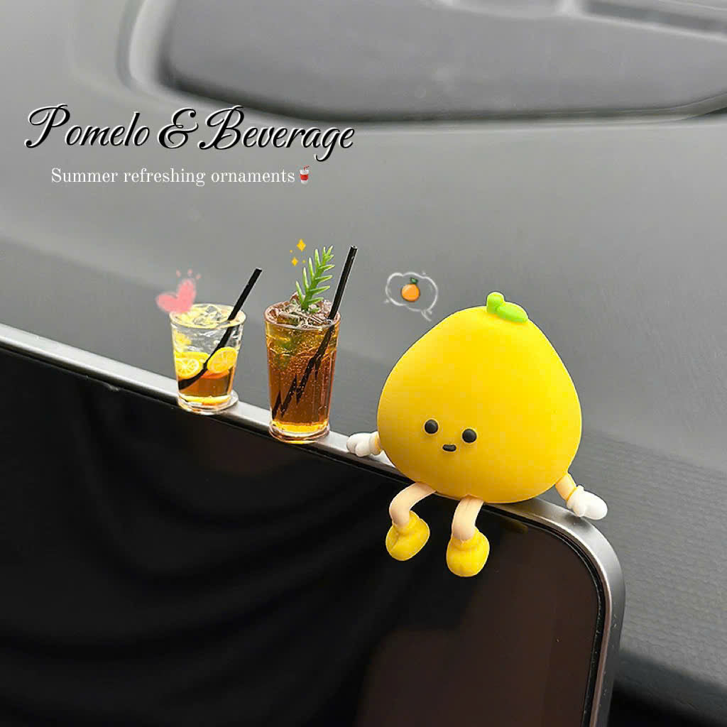 Set dán xe hình quả bưởi vàng và ly trà chanh siêu dễ thương
