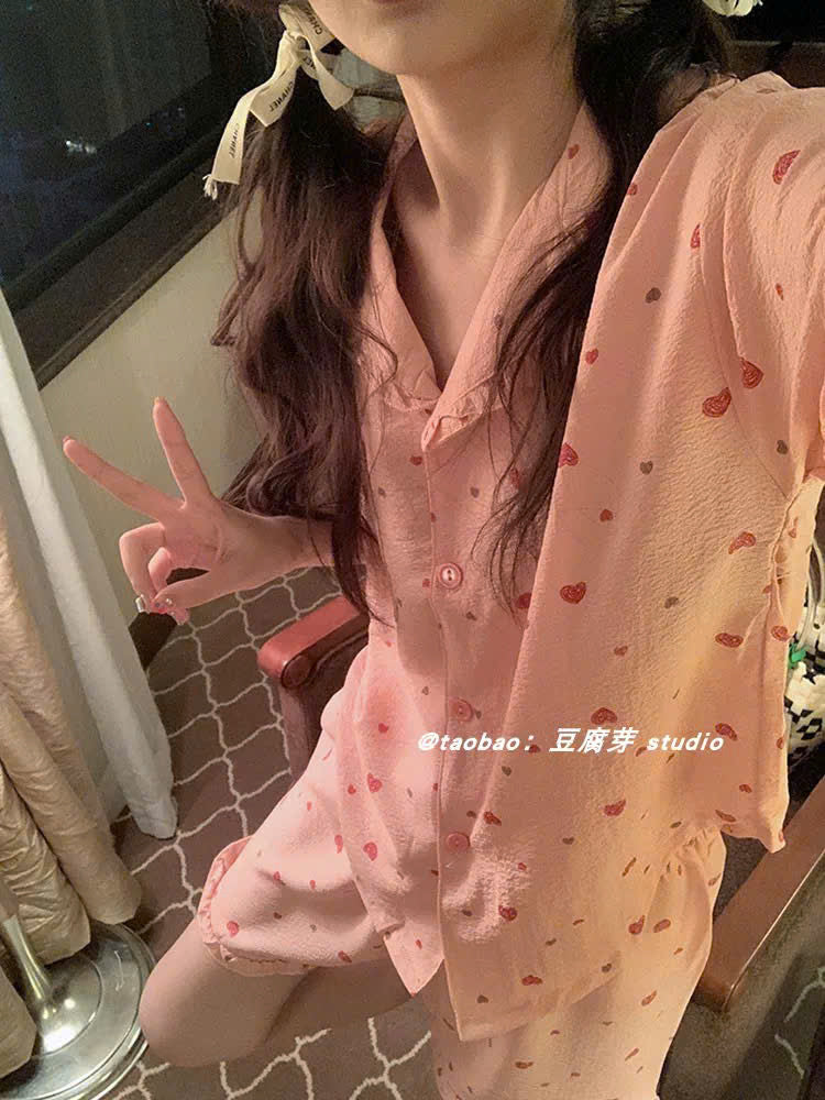 Pijama ngắn hồng tim