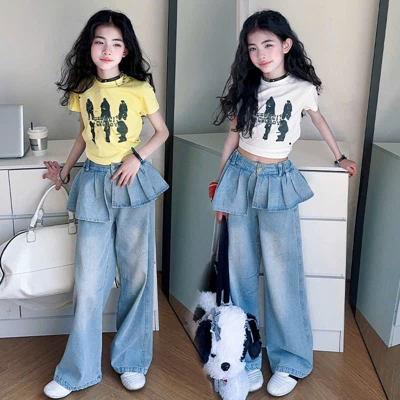 Quần bò phối chân váy và áo croptop