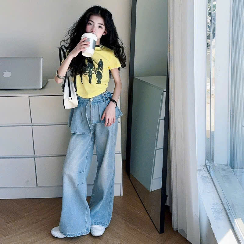 Quần bò phối chân váy và áo croptop