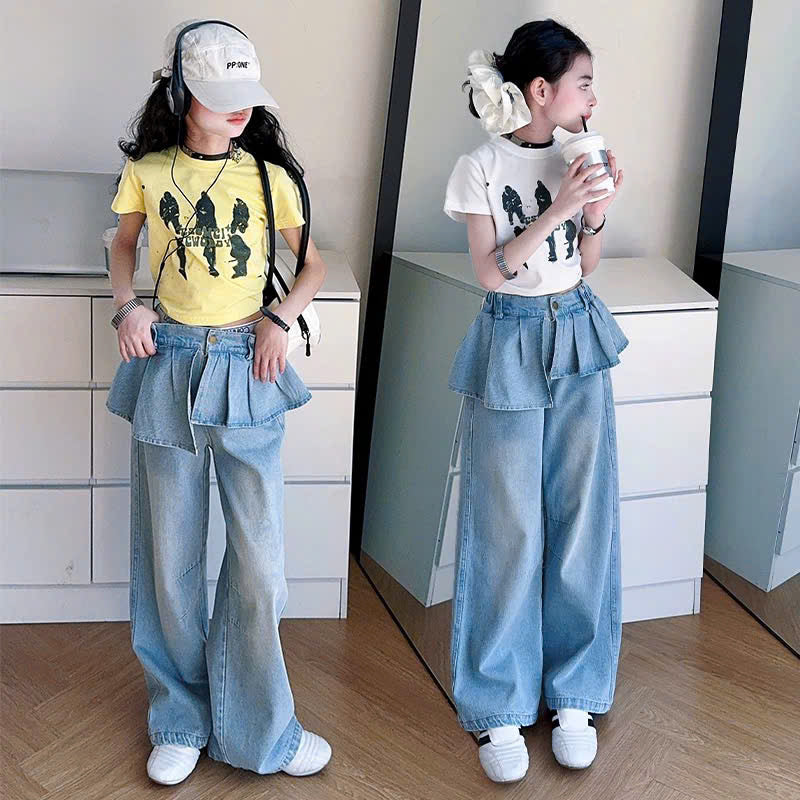 Quần bò phối chân váy và áo croptop