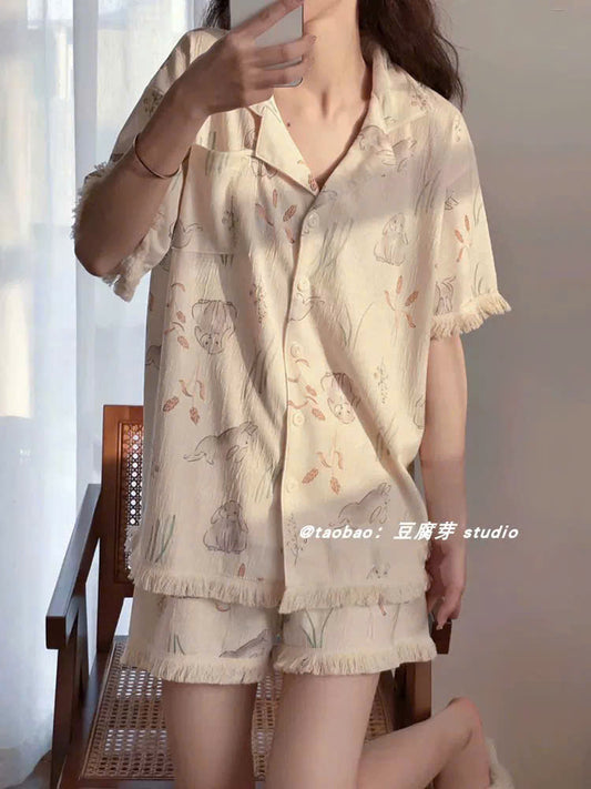 Bộ ngủ đùi hình thỏ vintage