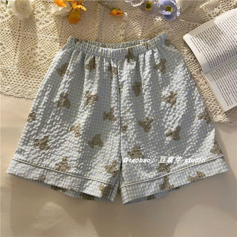 Pijama đùi xanh dương họa tiết gấu bông
