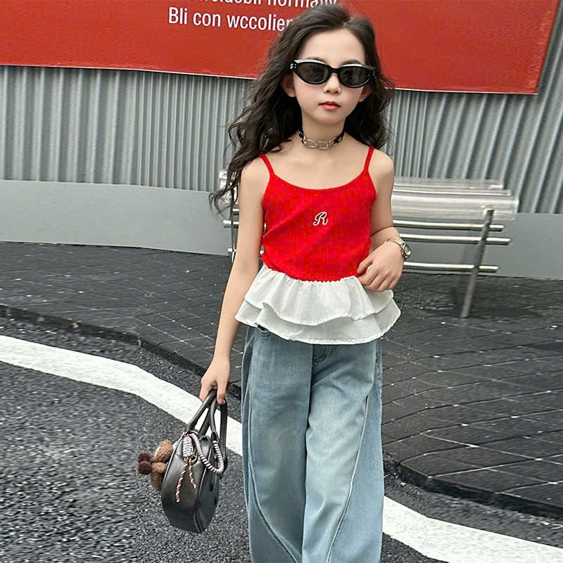 Áo 2 dây nữ tính tà xòe phối cùng quần bò năng động
