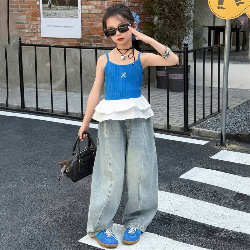 Áo 2 dây nữ tính tà xòe phối cùng quần bò năng động