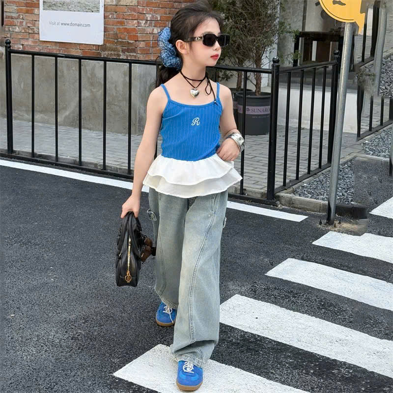 Áo 2 dây nữ tính tà xòe phối cùng quần bò năng động