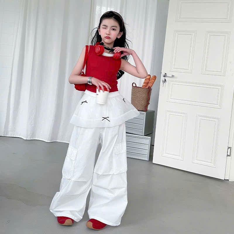 Áo crotop phối quần ống rộng váy ngắn lạ mà xinh