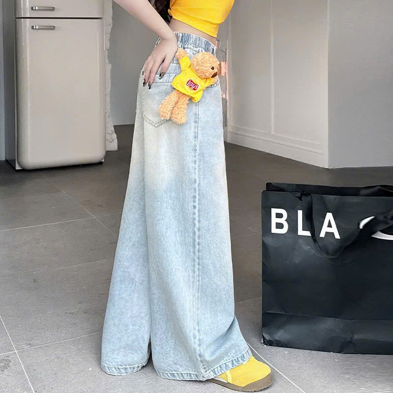 Set áo croptop vàng quần jean đính gấu bông dễ thương