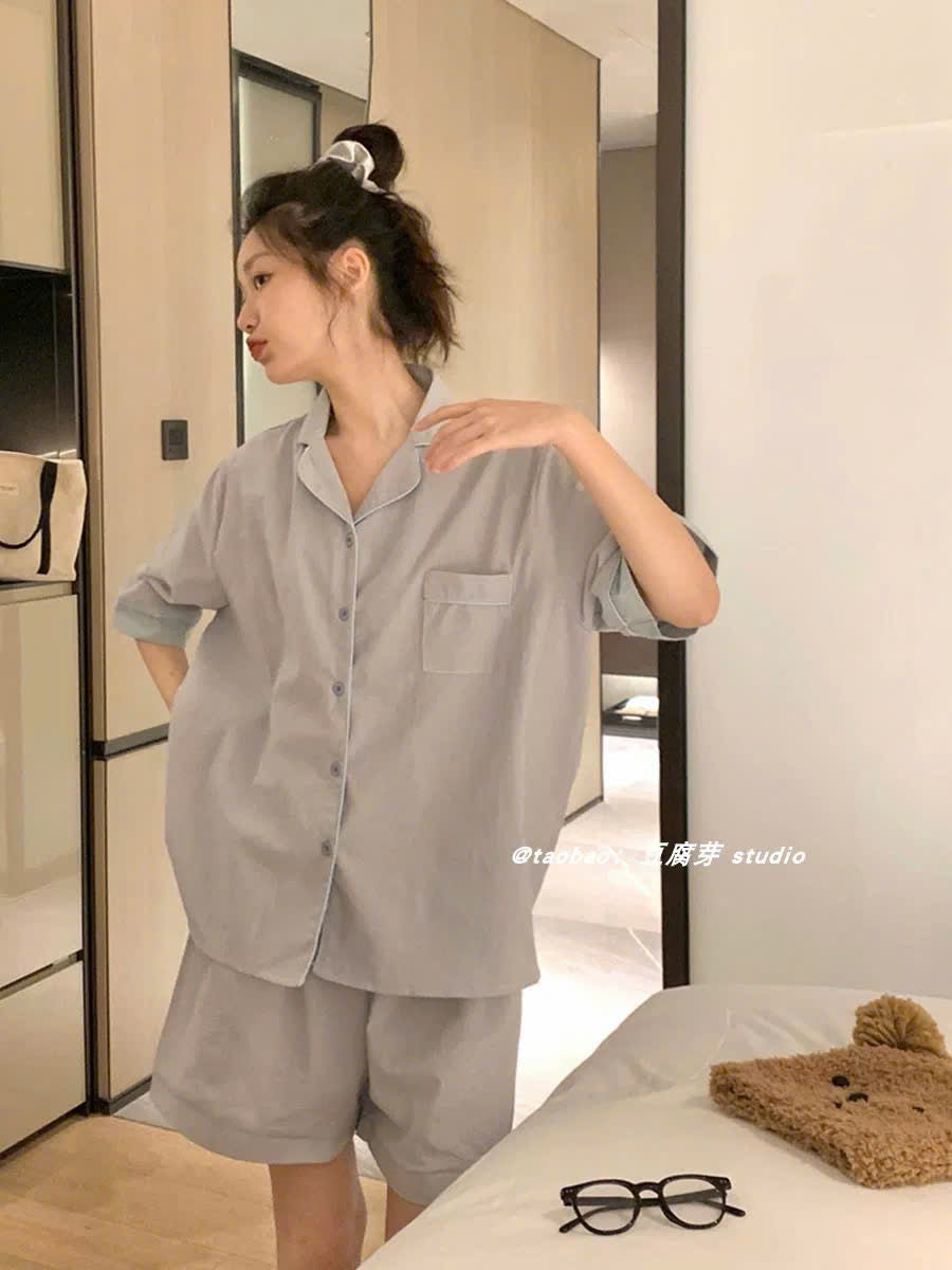 Pijama ngắn xanh dương nhạt trơn