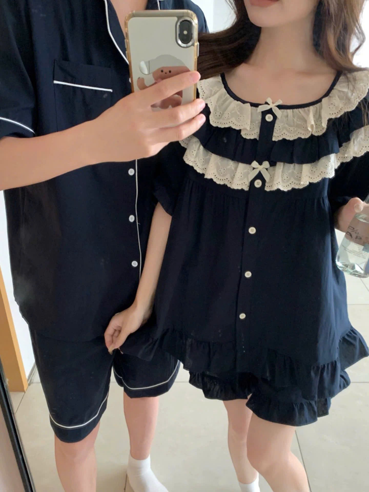 Đồ ngủ đôi xanh đen trung tính