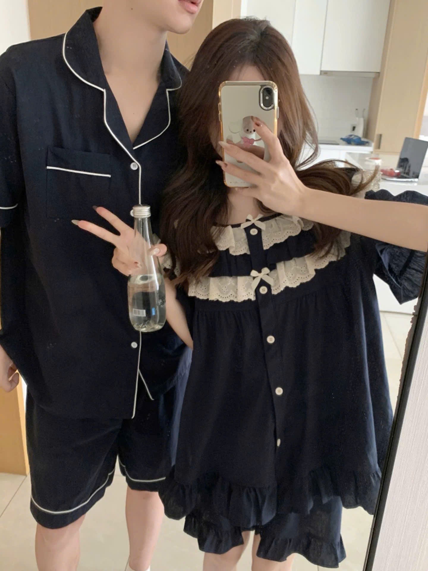 Đồ ngủ đôi xanh đen trung tính