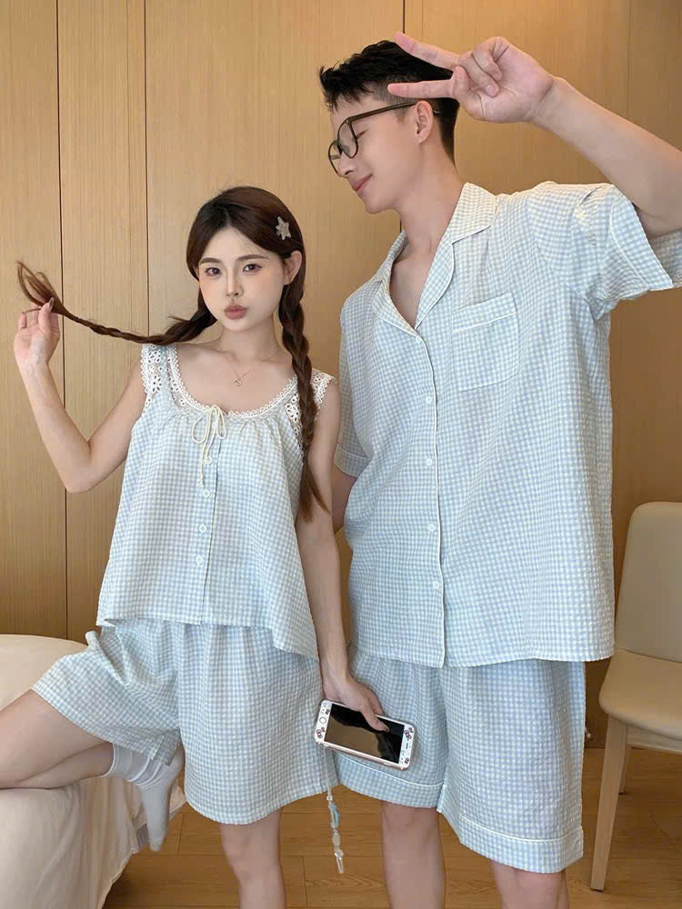 Đồ ngủ đôi nam pijama ngắn - nữ áo sát nách quần đùi