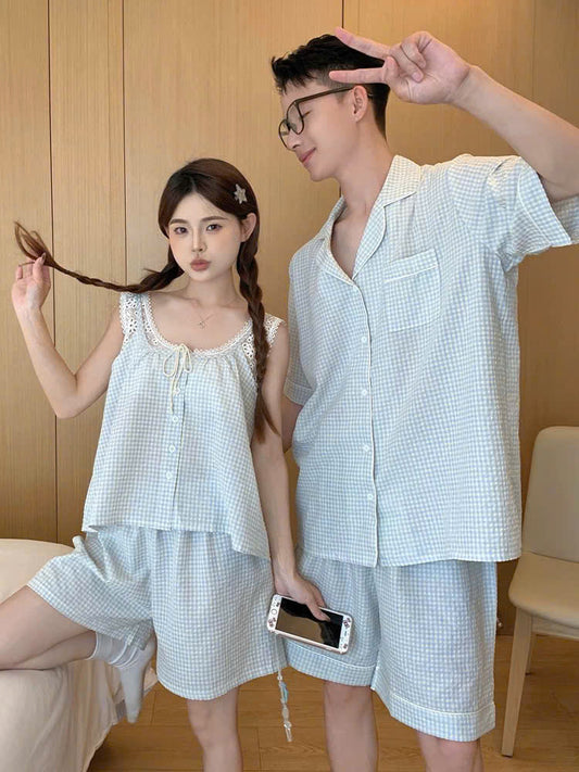 Đồ ngủ đôi nam pijama ngắn - nữ áo sát nách quần đùi