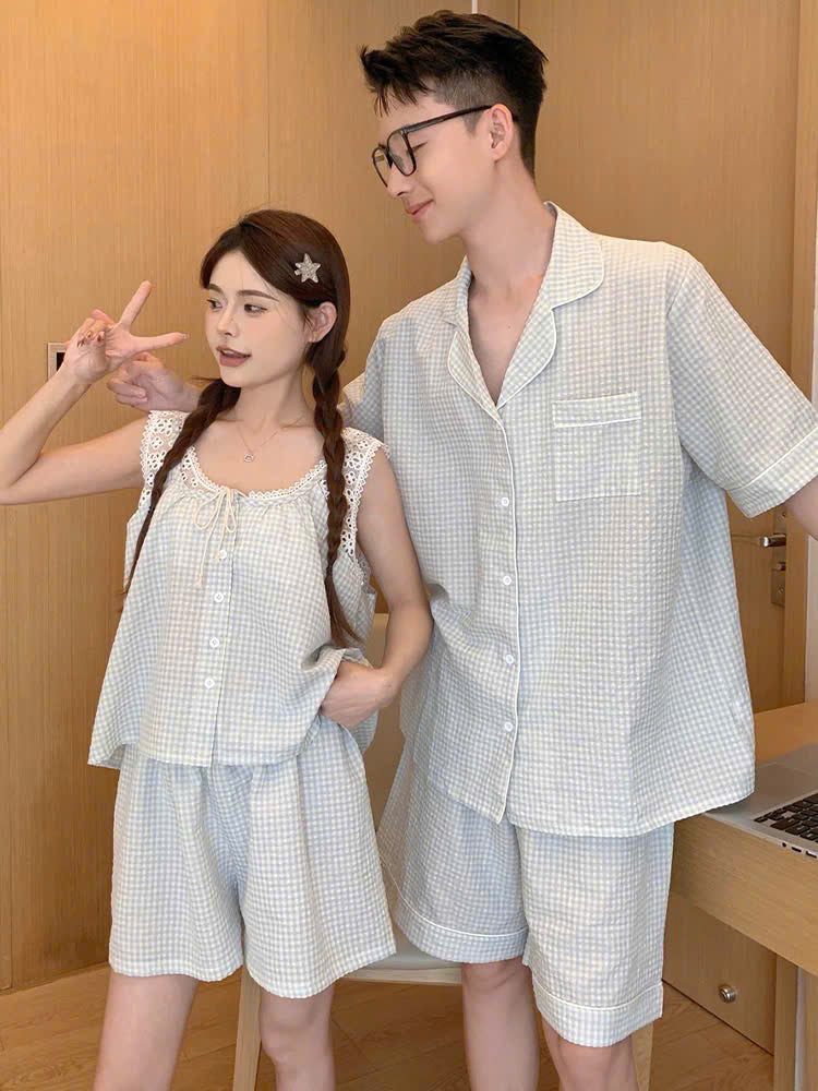 Đồ ngủ đôi nam pijama ngắn - nữ áo sát nách quần đùi