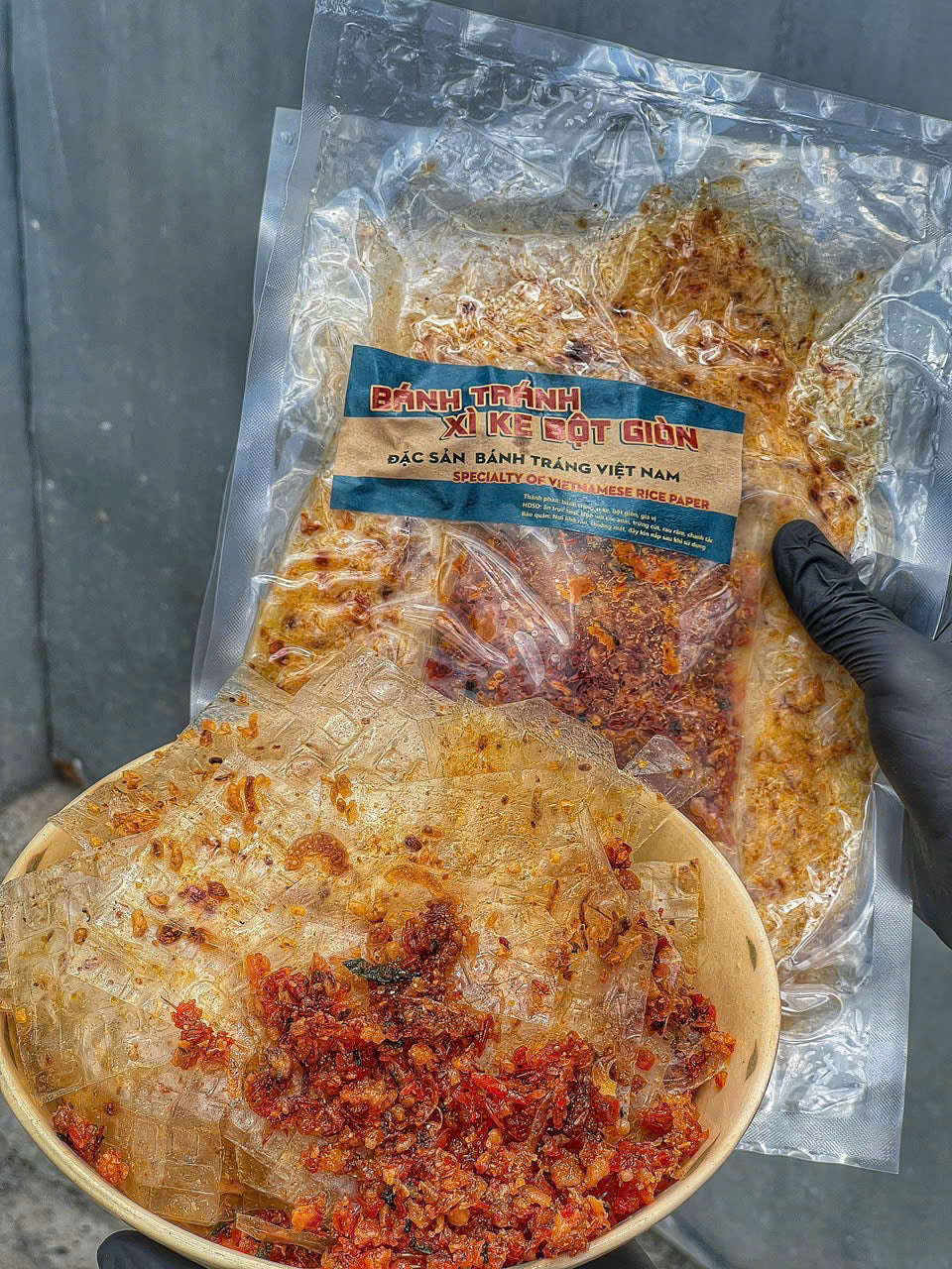 Bánh tráng xike bột giòn lắc - trộn - chấm
