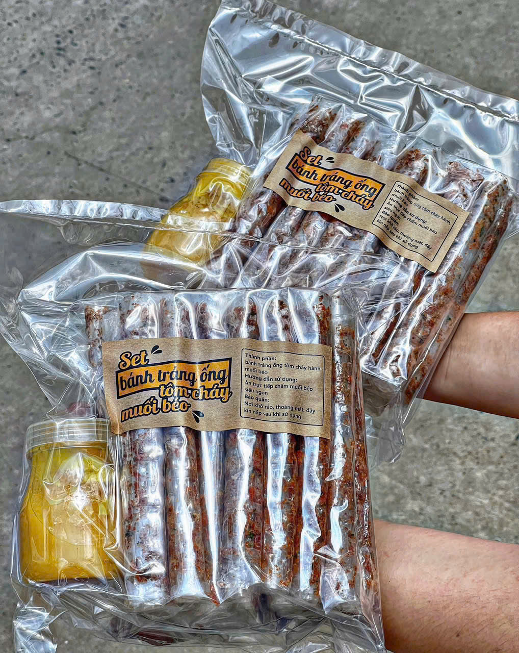 Set bánh tráng ống tôm cháy muối béo