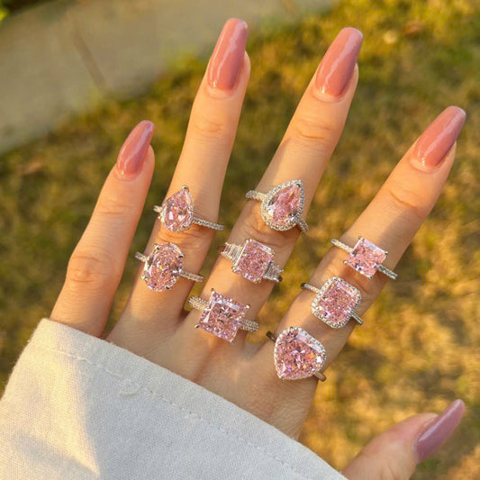 Nhẫn bạc đính đá tựa diamond hồng