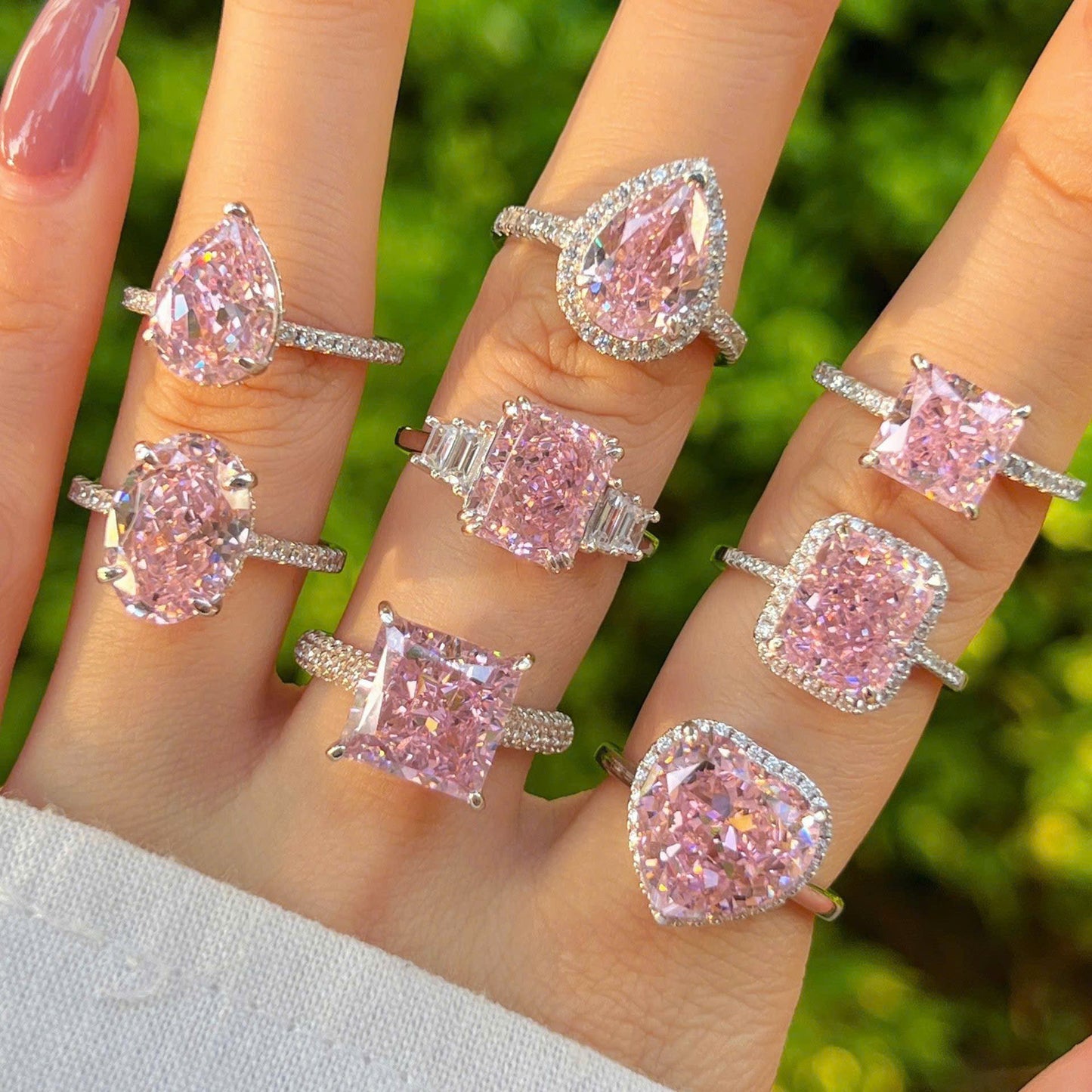 Nhẫn bạc đính đá tựa diamond hồng