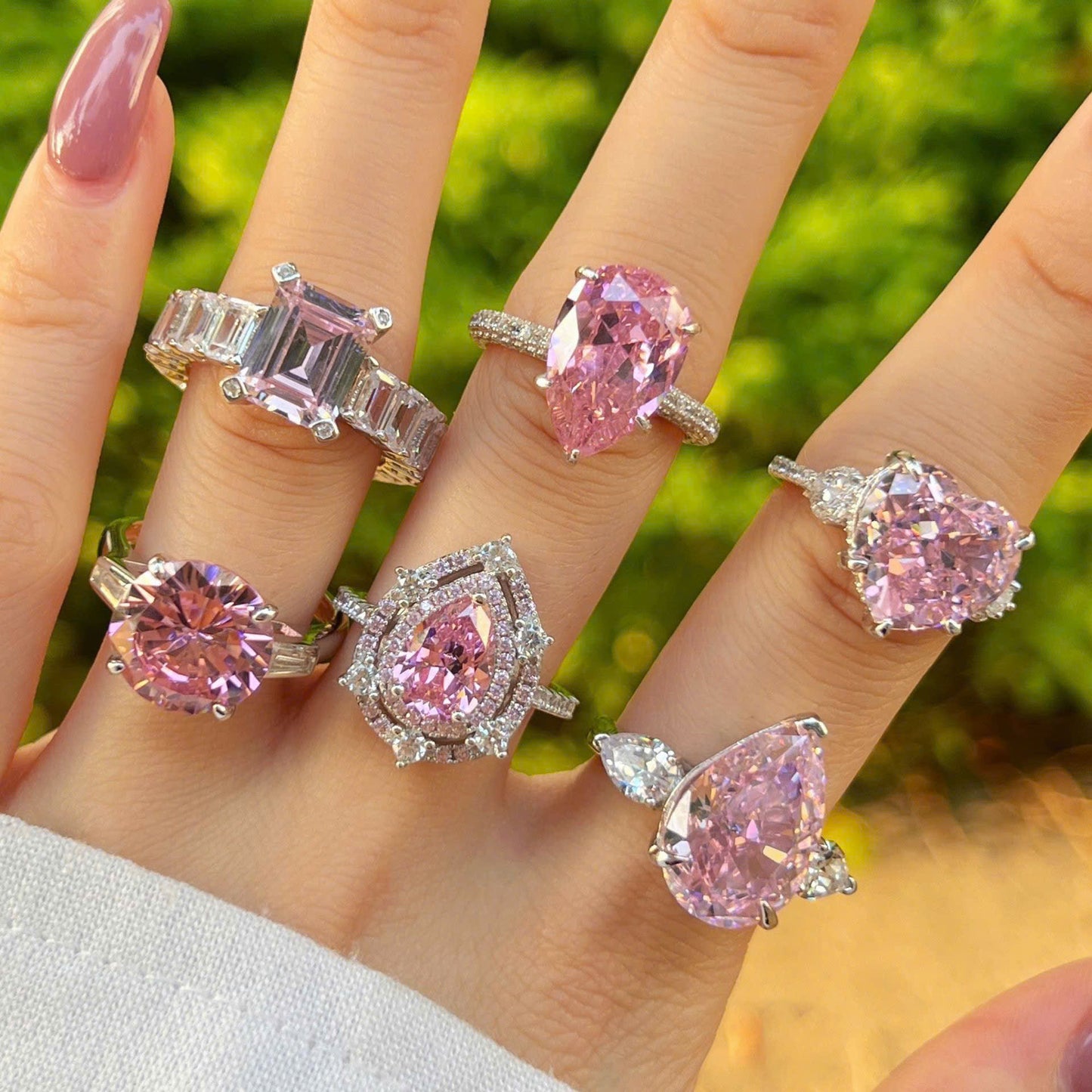 Nhẫn bạc đính đá tựa diamond hồng