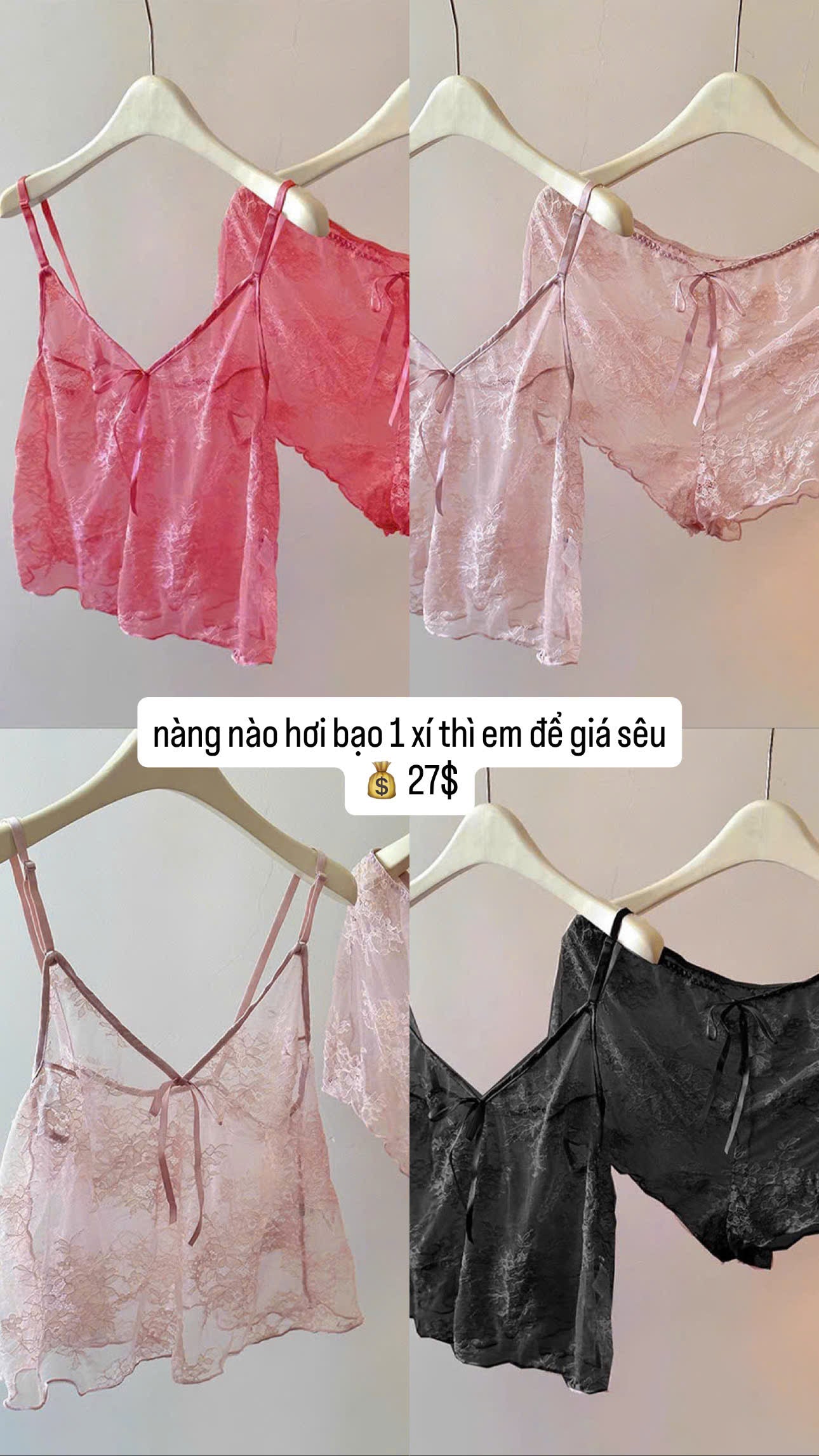 Bộ ngủ 2 dây ren nàng hơi bạo tí em để giá siêu yêu