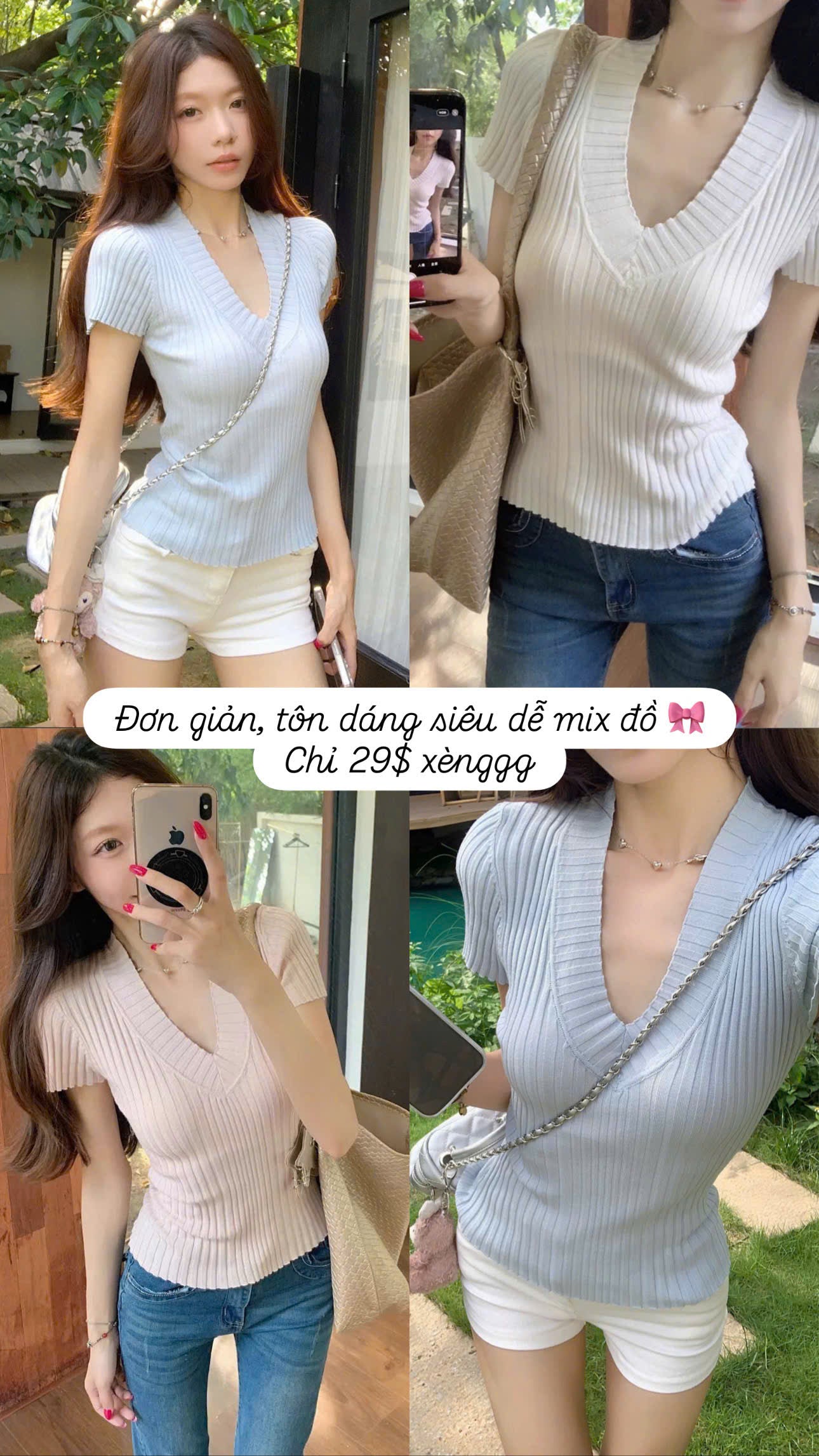 Áo cổ V tôn dáng dễ mix đồ