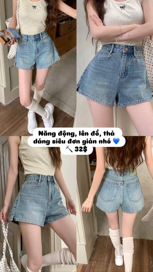 Quần đùi jean cạp cao năng động