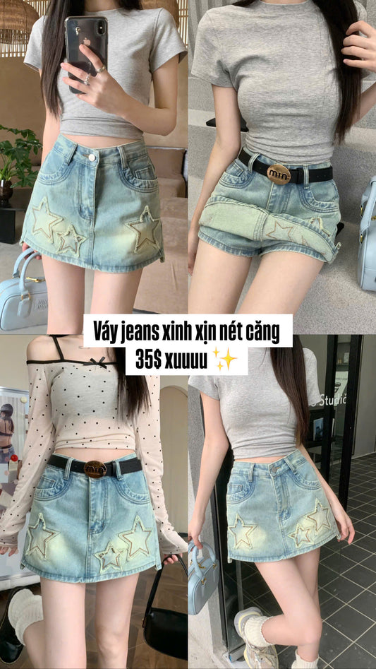 Chân váy jean ngôi sao xinh xinh xịn nét căng