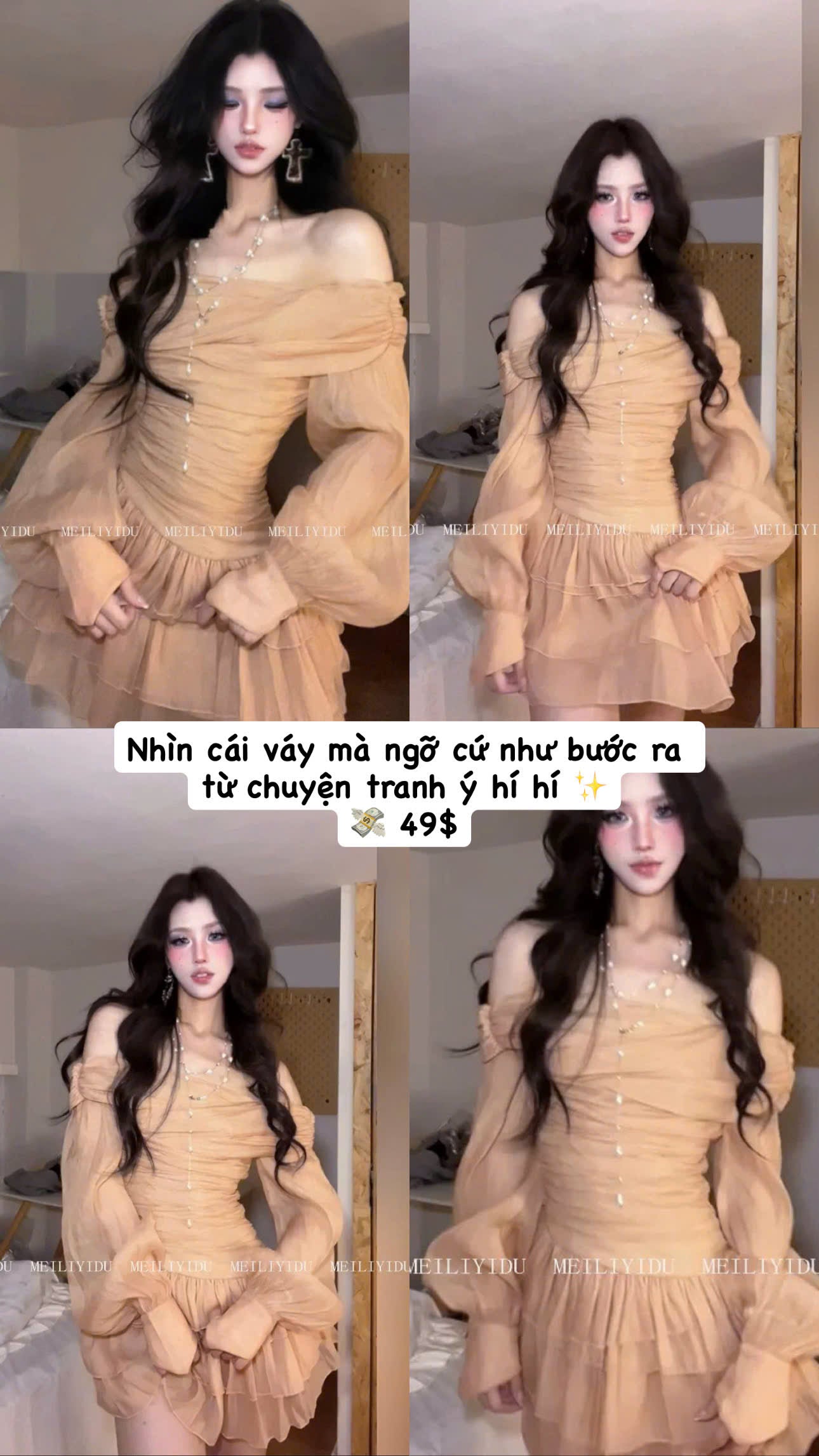 Đầm trễ vai tay phồng công chúa