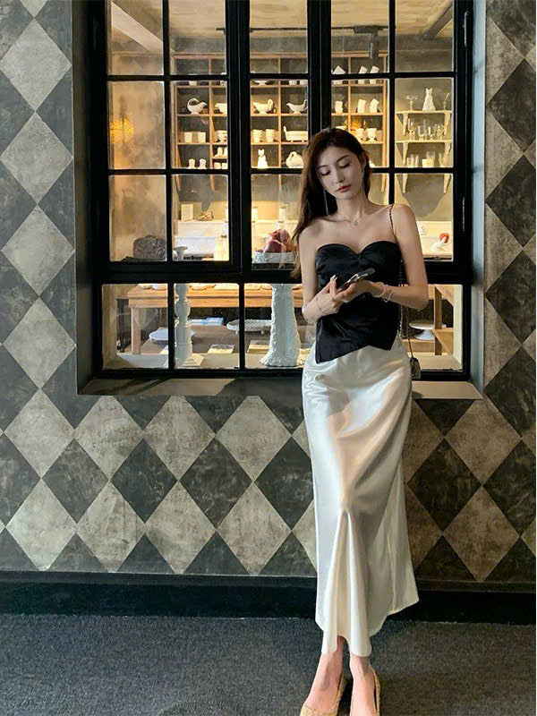 Set áo ống mix chân váy lụa sang mềm mại