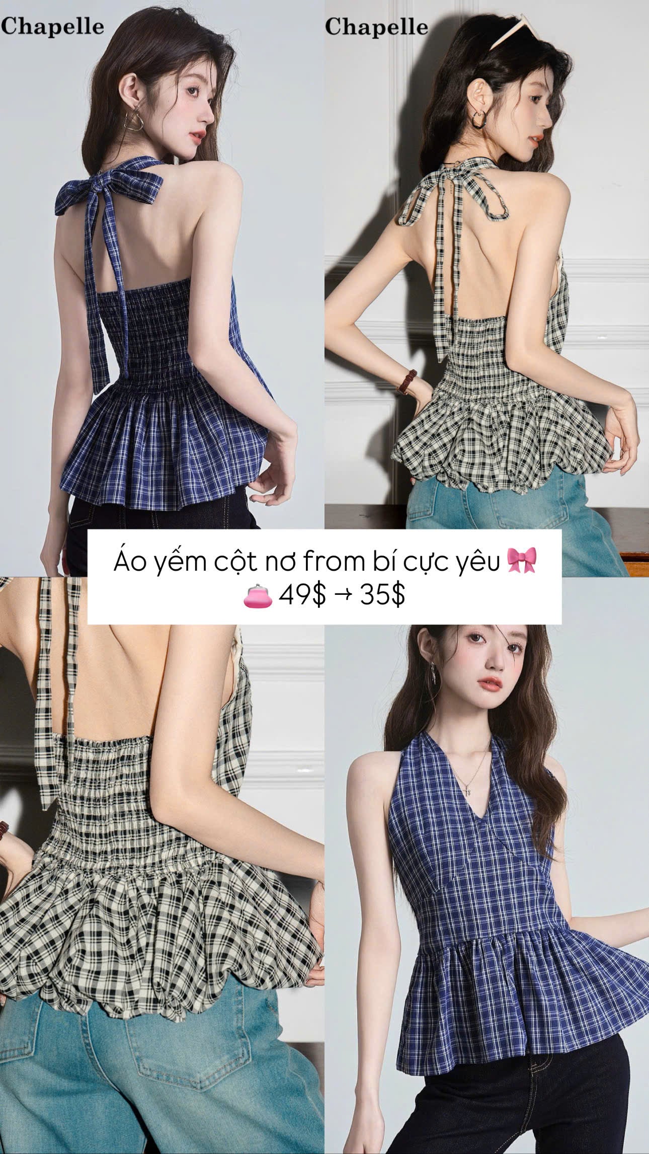 Áo yếm caro cột nơ form bí cực yêu