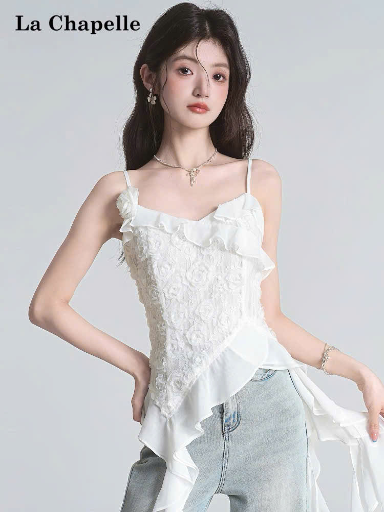 Áo 2 dây phối hoa trắng dây tua rua
