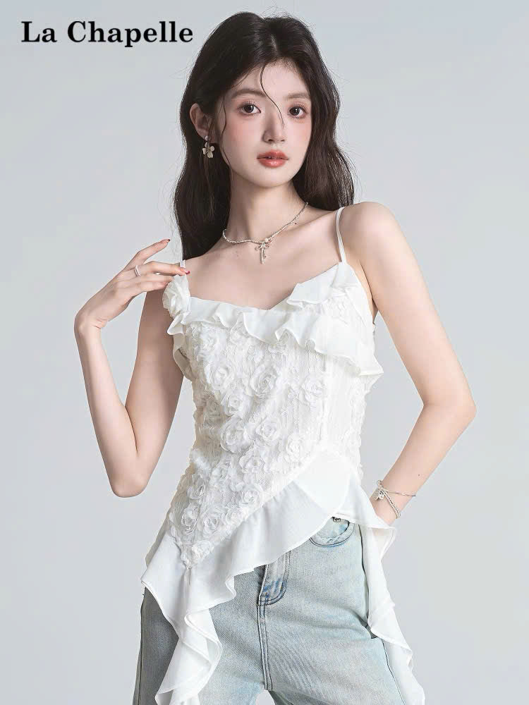 Áo 2 dây phối hoa trắng dây tua rua