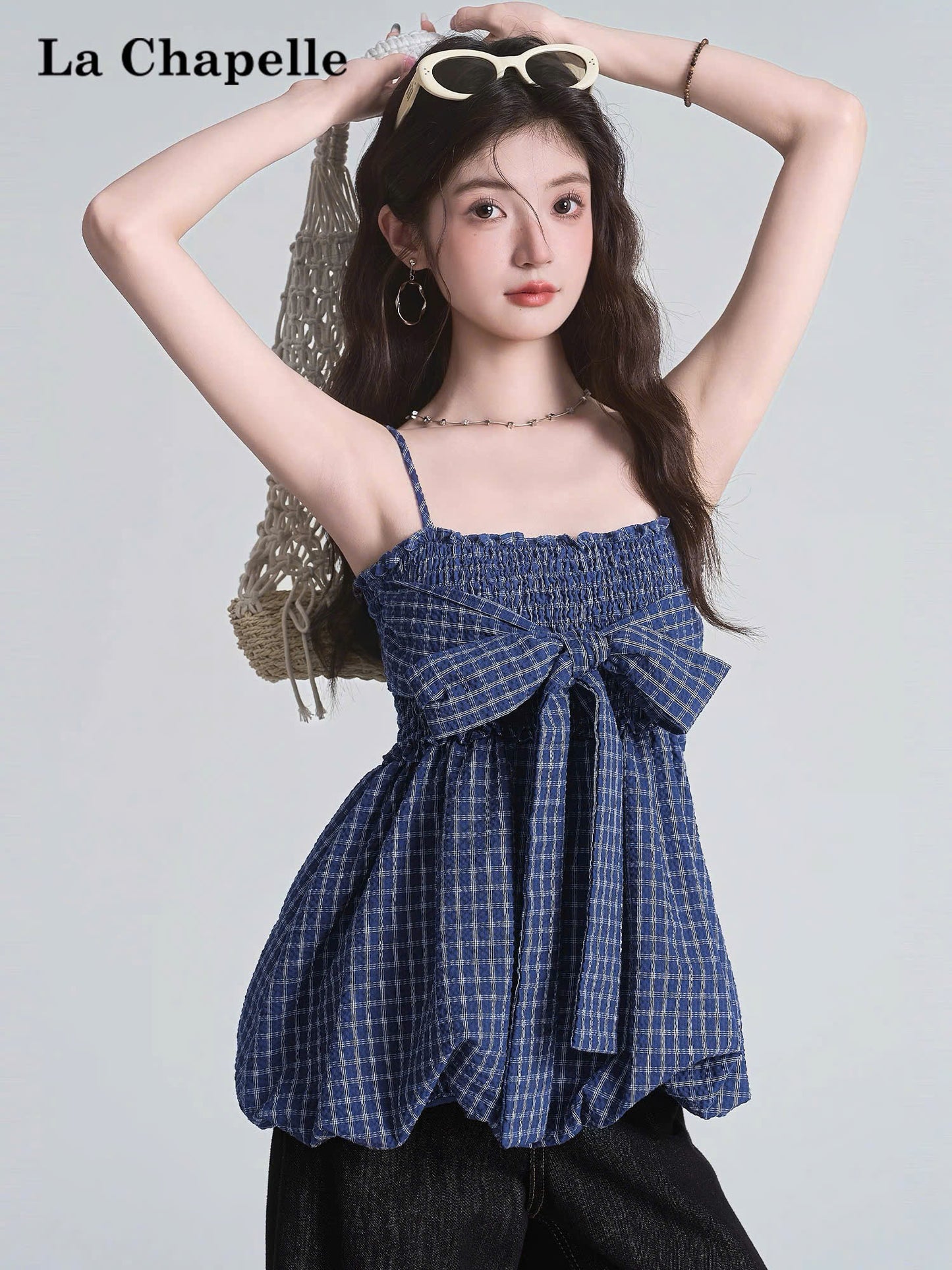 Áo 2 dây dáng bí bồng bềnh caro cột nơ xinh cực