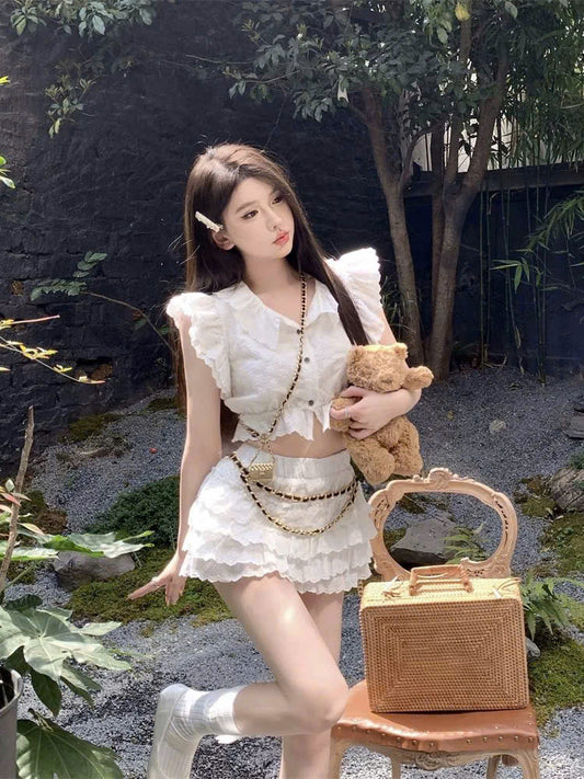 Set áo chân váy viền ren bèo
