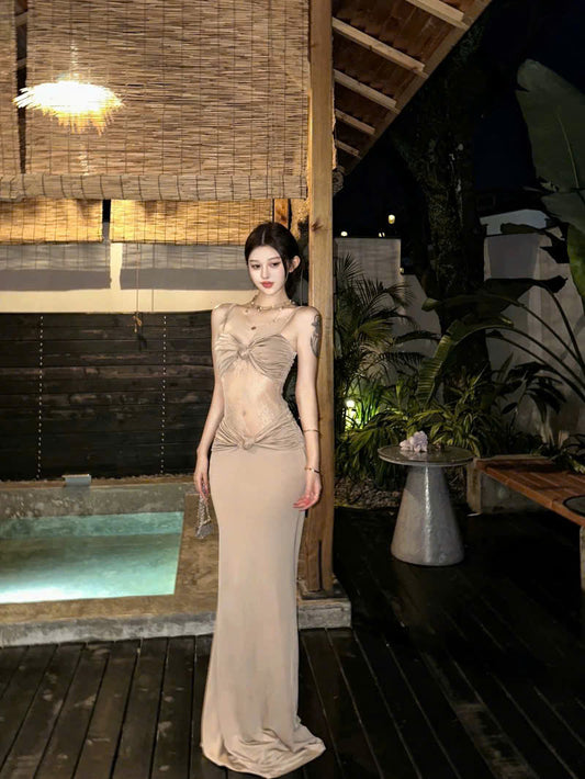 Đầm dài 2 dây phối ren quyến rũ
