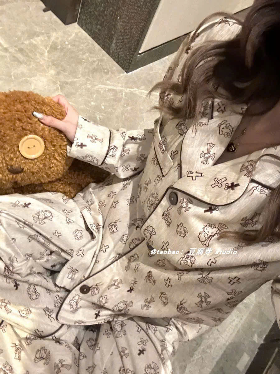 Pijama tay dài quần mèo dễ thương sang chảnh