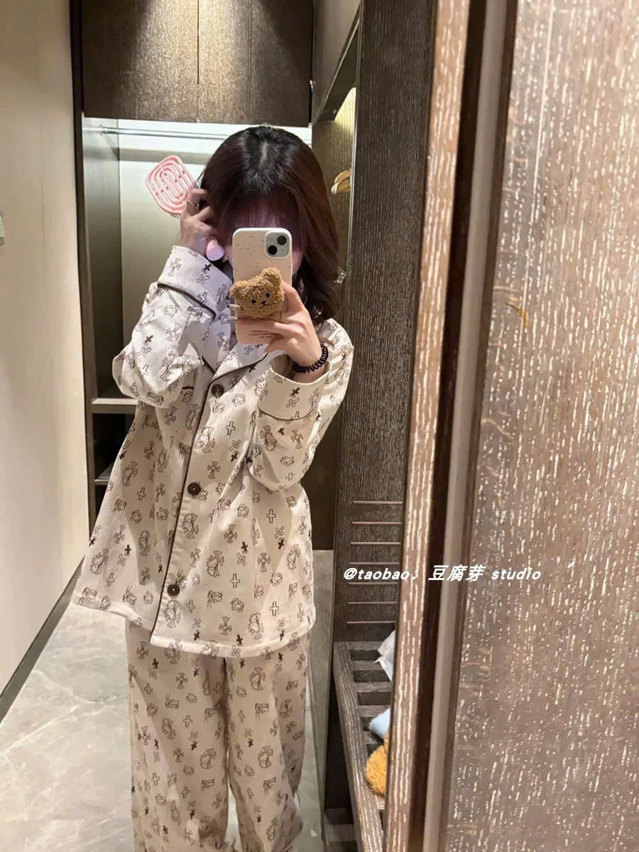 Pijama tay dài quần mèo dễ thương sang chảnh