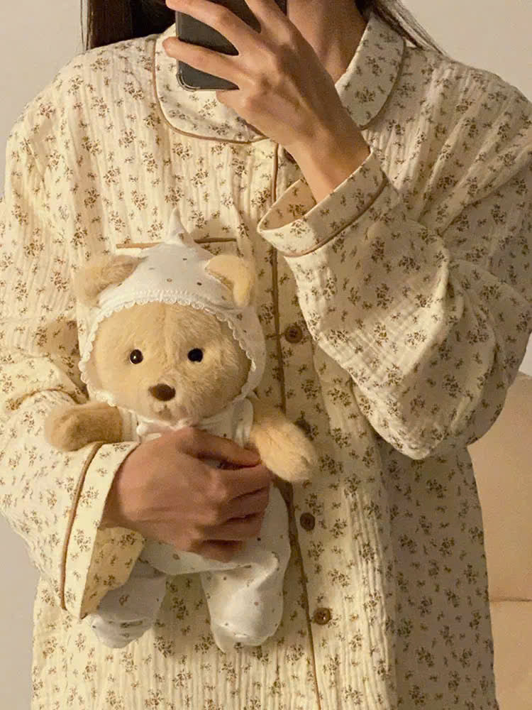 Pijama tay dài quần dài hoa nhí