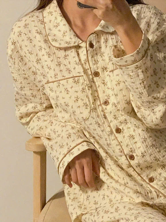 Pijama tay dài quần dài hoa nhí