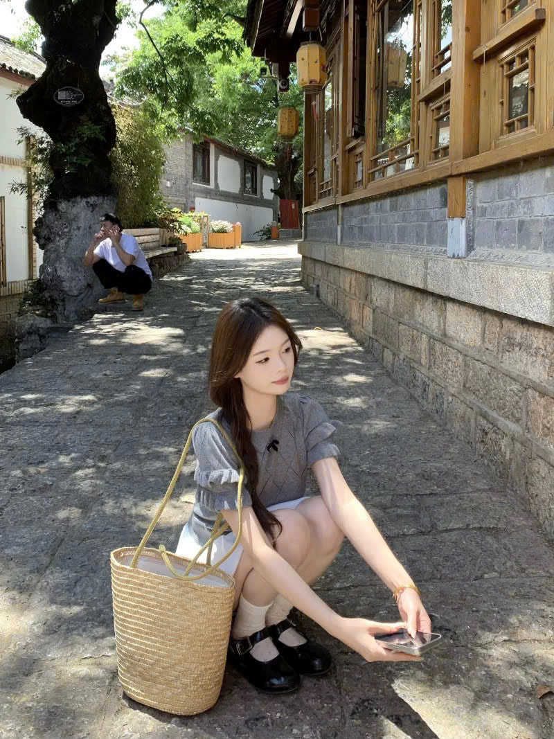 Set áo dệt kim chân váy bí mùa hè xinh ngất ngây