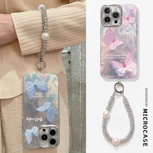 Ốp lưng IP bướm xanh hồng kèm dây đeo tay