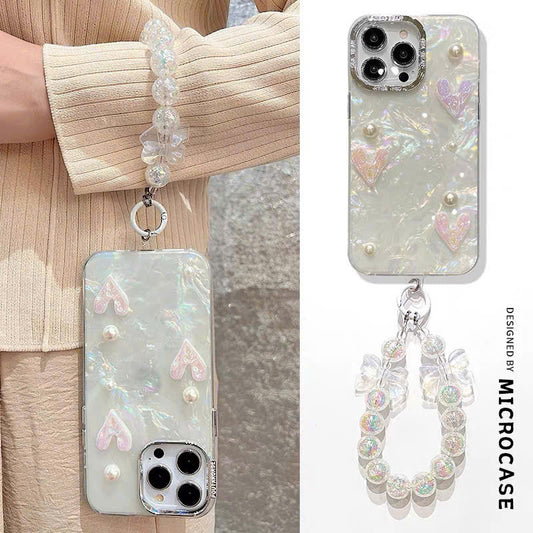 Ốp lưng IP trắng ngọc trai kèm dây đeo tay sang trọng