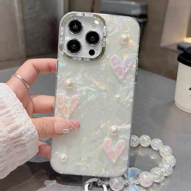 Ốp lưng IP trắng ngọc trai kèm dây đeo tay sang trọng