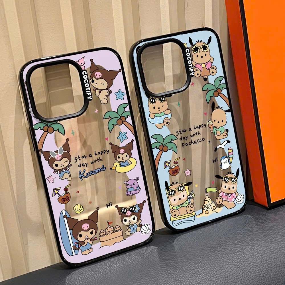 Ốp lưng IP hoạt hình Kuromi & Pocchaco gợn sóng ốp đôi