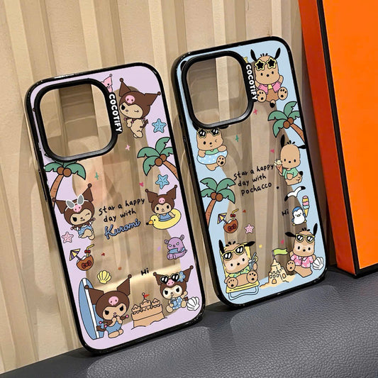 Ốp lưng IP hoạt hình Kuromi & Pocchaco gợn sóng ốp đôi