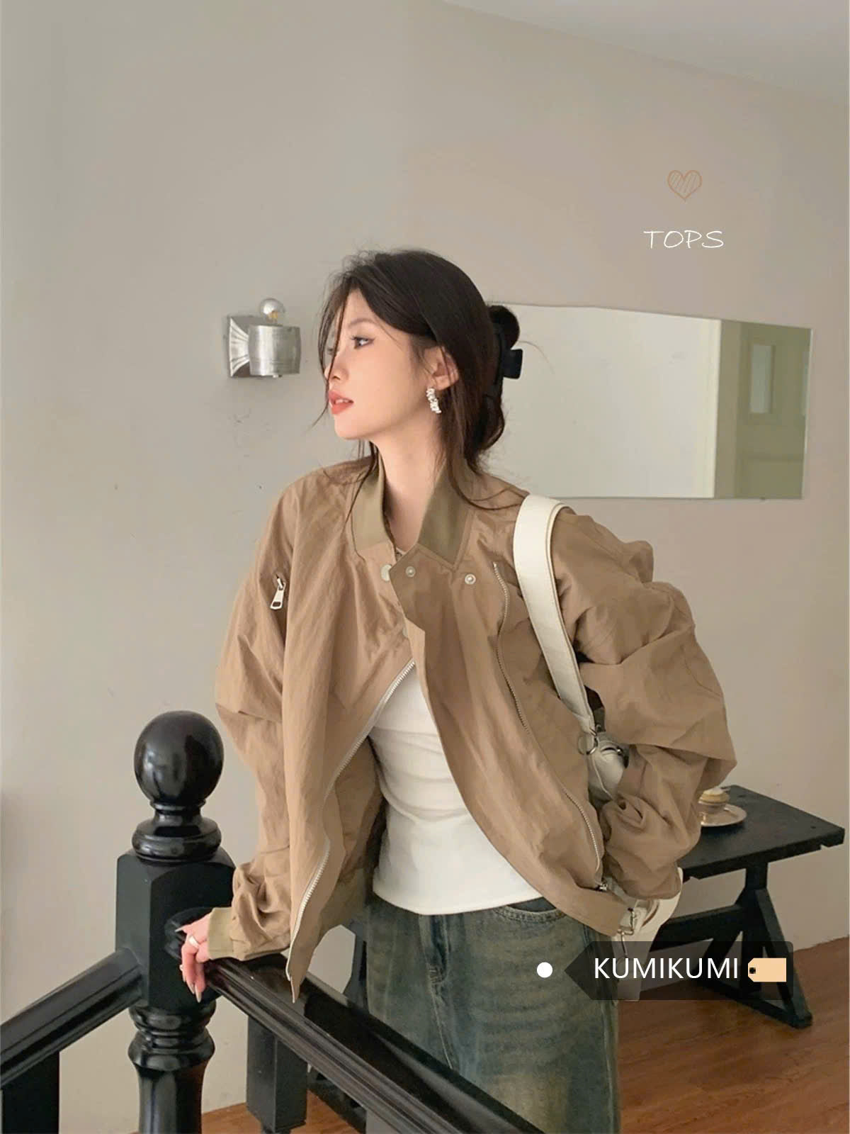Áo khoác jacket cổ đứng thanh lịch mùa thu
